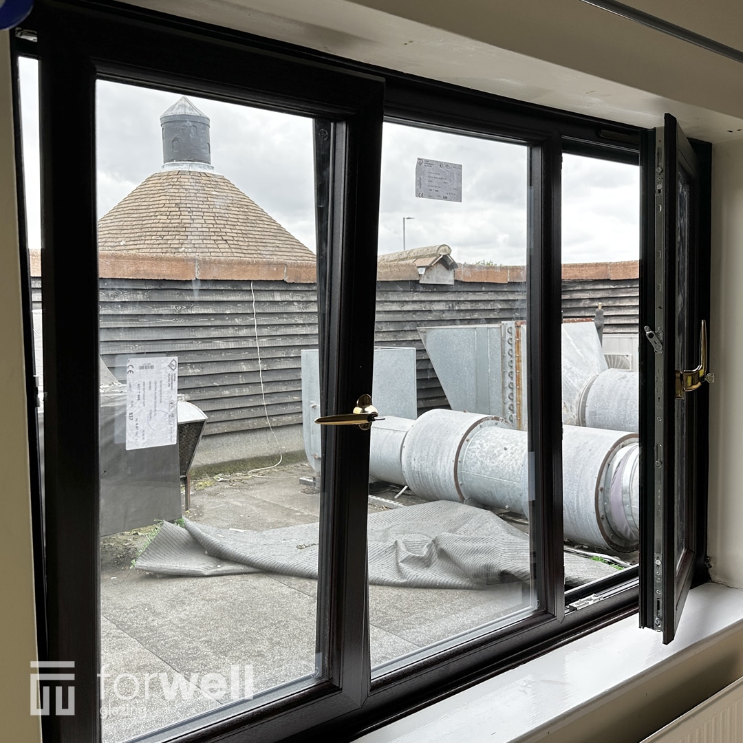 New black aluminium window installed, viewed from inside New black aluminium window installed, viewed from inside