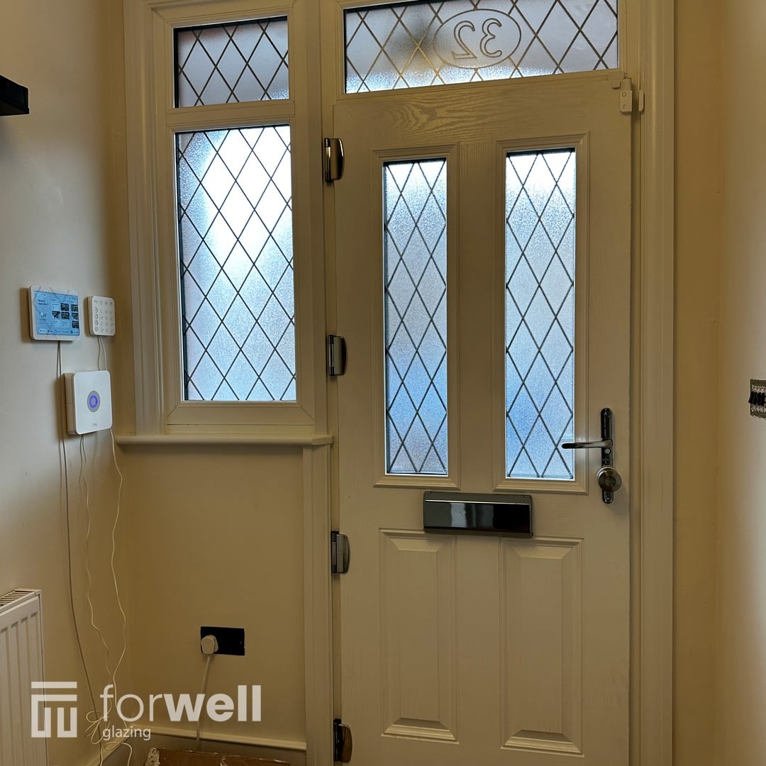 Cream composite front door with leaded glass Cream composite front door with leaded glass