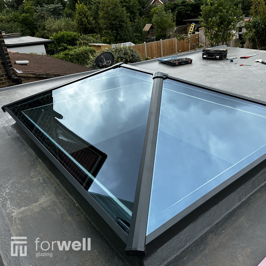 Grey roof lantern installed on an extension Grey roof lantern installed on an extension