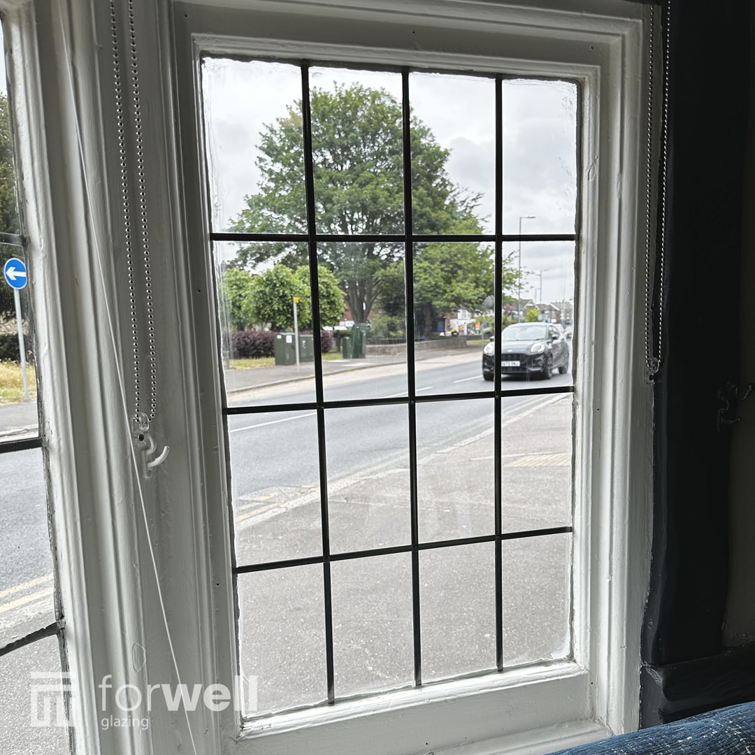 Leaded double glazed window after glass replacement Leaded double glazed window after glass replacement